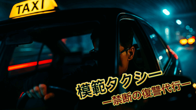 韓国ドラマ『模範タクシー』のイメージ画像。サングラスをかけたタクシードライバーが夜の街を疾走し、復讐と正義を象徴する構図。